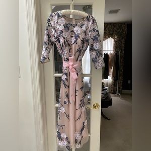 Pink floral knee length cocktail dress